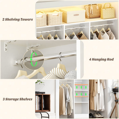 4FT Small Closet System with 4 Closet Rods & 3 Shelves