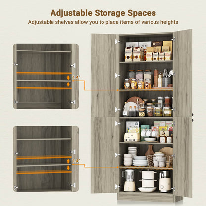 80" Kitchen Pantry, Extra Tall Arch Storage Cabinet with 4 Doors and Adjustable Shelves