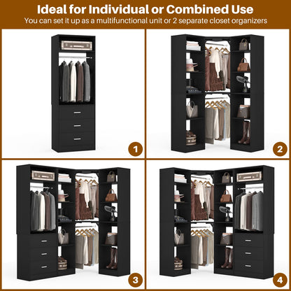 63.2" L X 39.2" W X 80" H Corner Closet System,Freestanding Closet Organizer System With 2 Drawers & 12 Shelves