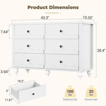 6-Drawer Dresser for Bedroom - 43" Modern Chest of Drawers with Scalloped Front, Storage Organizer
