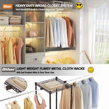 96‘’ W Closet System, Walk In Closet Organizer with 3 Shelving Towers