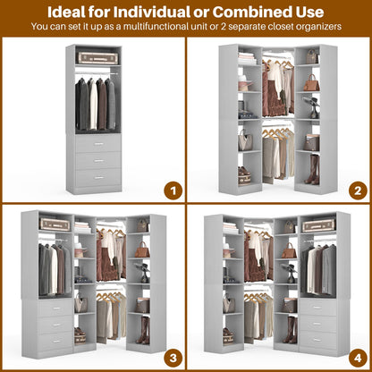 63.2" L X 39.2" W X 80" H Corner Closet System,Freestanding Closet Organizer System With 2 Drawers & 12 Shelves