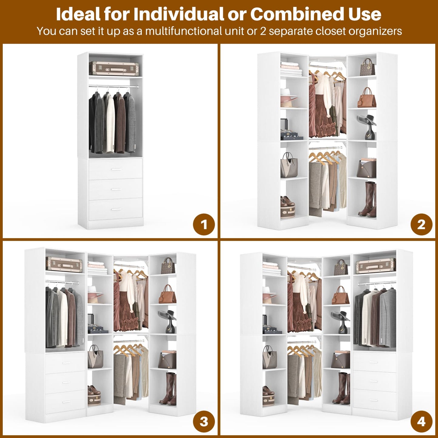 63.2" L X 39.2" W X 80" H Corner Closet System,Freestanding Closet Organizer System With 2 Drawers & 12 Shelves