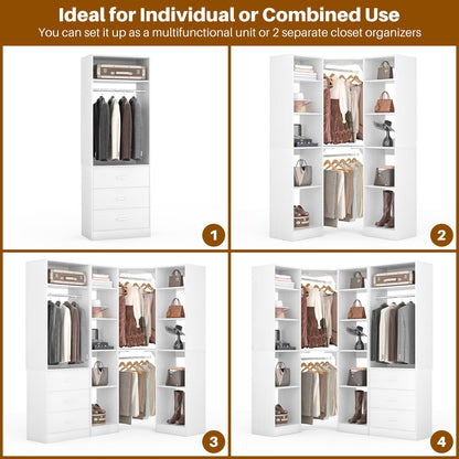 63.2" L X 39.2" W X 80" H Corner Closet System,Freestanding Closet Organizer System With 2 Drawers & 12 Shelves