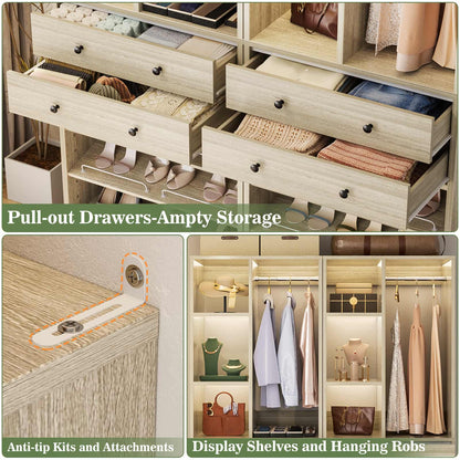 112 Inch (9.2 FT) Freestanding Wardrobe Closet Organizer with 8 Drawers & Shelves, Heavy Duty 2400+ lbs Capacity