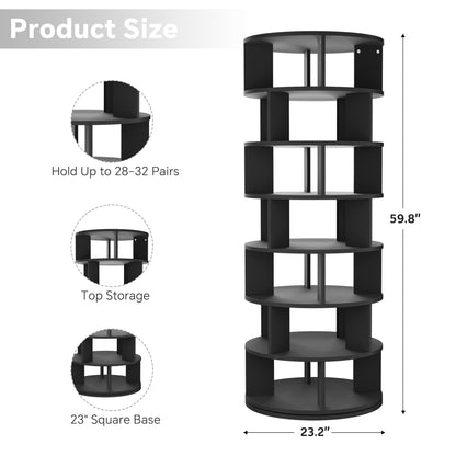 7-Tier Spinning Shoe Rack Tower, 360 Revolving wooden Shoe Rack, 60'' for shoes ,bags, Display Lazy Susan ,Storage Carousel