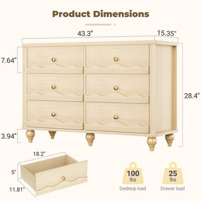 6-Drawer Dresser for Bedroom - 43" Modern Chest of Drawers with Scalloped Front, Storage Organizer