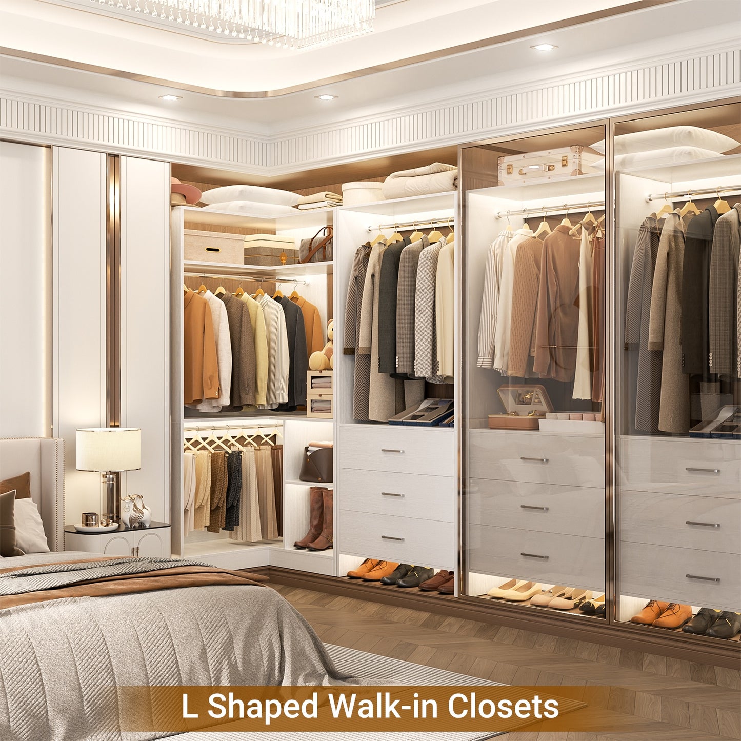 Closet System with 3 Drawers, 2 Hanging Rods & Corner Tower