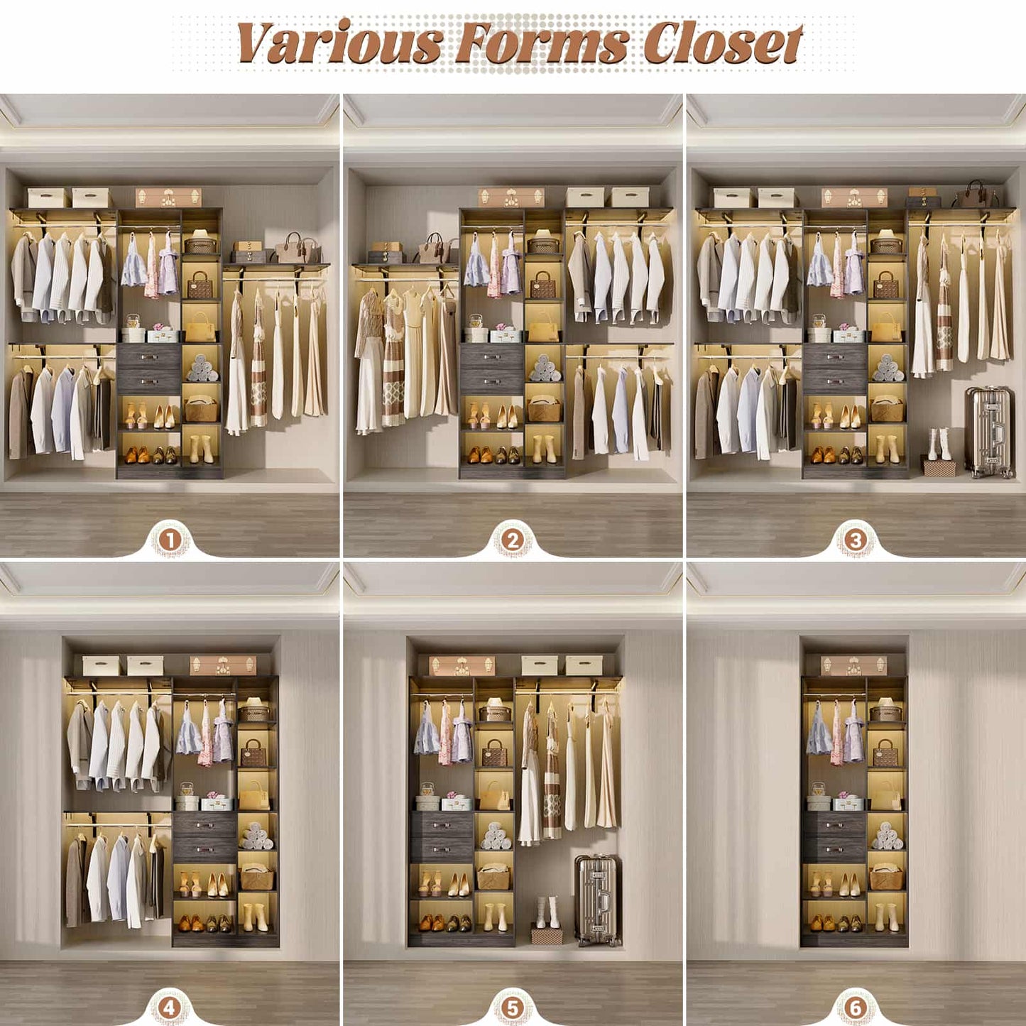 8FT Closet Organizer System with Wood Drawers