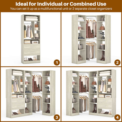 Closet System Closet Organizer, Wood Closet Organizer System,Walk-in Closet or Small Closets Wardrobe, Clothes Rack with Hanging Rods