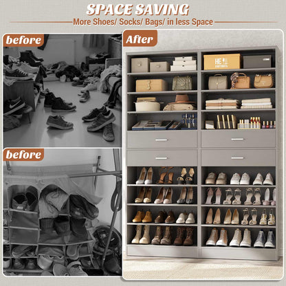 2-Pack 10-Tier Shoe Cabinet Set with 4 Drawers, 65cm Width Freestanding Organizer