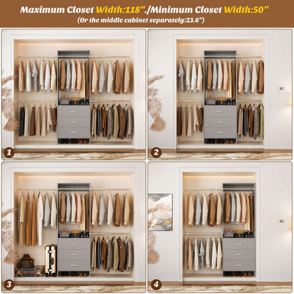 Closet System, Closet Organizer with 3 Wooden Drawers