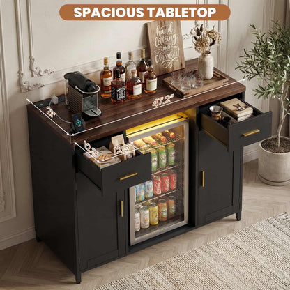 All-in-One Coffee Bar Cabinet with Mini Fridge Space & Power Outlet - Buffet Sideboard for Kitchen & Dining Room