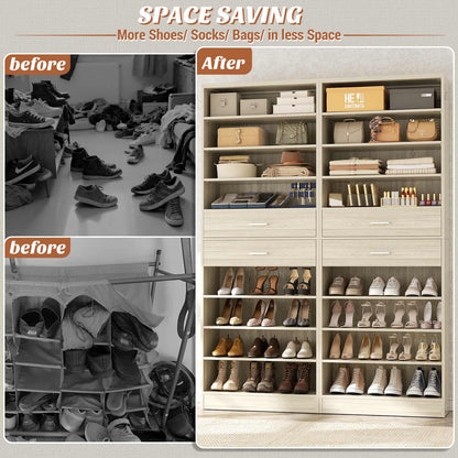 2-Pack 10-Tier Shoe Cabinet Set with 4 Drawers, 65cm Width Freestanding Organizer