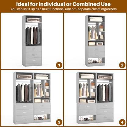 63.2" L X 39.2" W X 80" H Corner Closet System,Freestanding Closet Organizer System With 2 Drawers & 12 Shelves