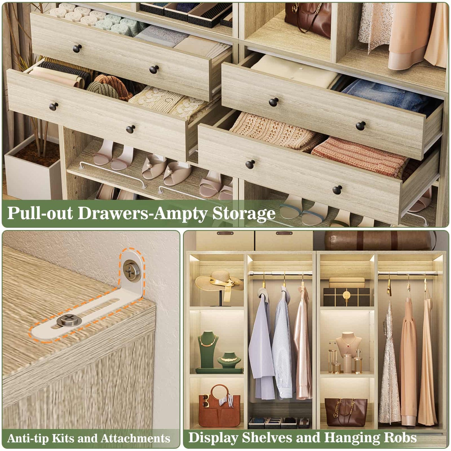 28-Inch Closet Organizer Tower – Free Standing Wardrobe Storage Unit with Drawers and Shelves, Closets System