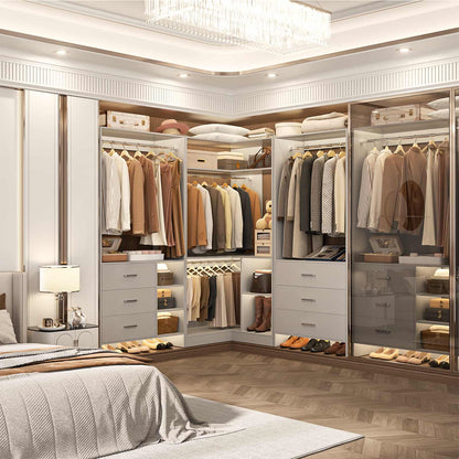 Closet System with 6 Drawers, 4 Hanging Rods & Corner Tower