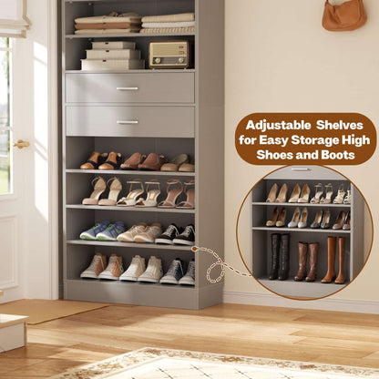 10-Tier Shoe Cabinet with 2 Drawers, 65cm Width Freestanding Closet Organizer