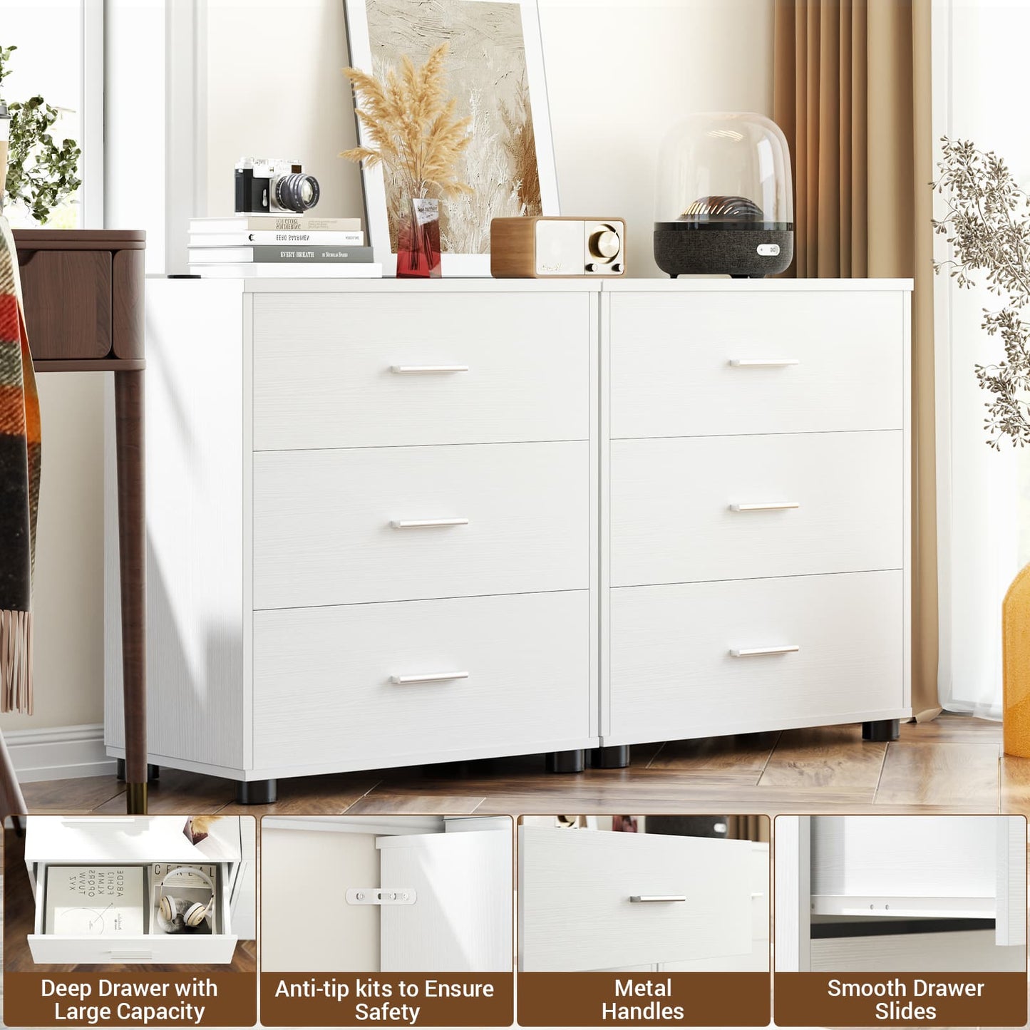 Closet Drawers Set of 2 – Wooden Closet Organizer with 3 Drawers Each, Storage Unit