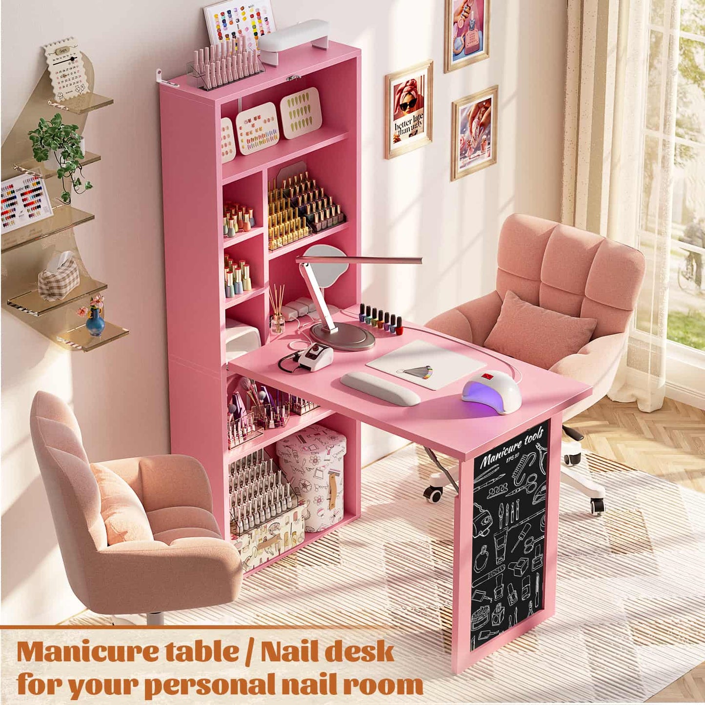 Small Folding Desk with Outlets, Convertible Writing Desk for Small Spaces