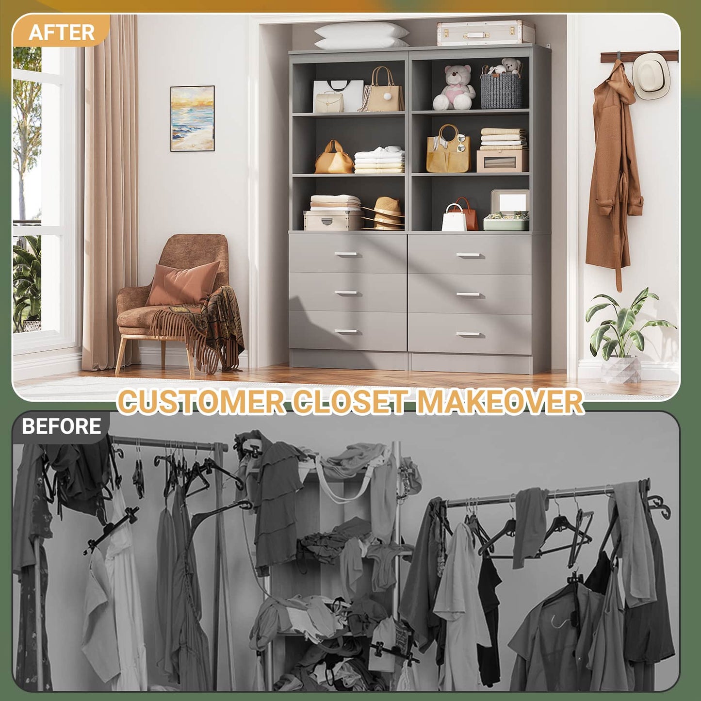 47.2" Closet Organizer System with 6 Wood Drawers