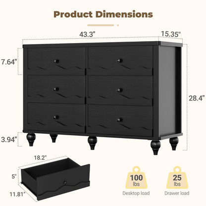 6-Drawer Dresser for Bedroom - 43" Modern Chest of Drawers with Scalloped Front, Storage Organizer