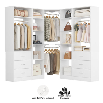 87.2" Freestanding Closet Organizer System - Modular L-Shaped Design,Reversible, 6 Drawers & 4 Hanging Rods, 2000+ LBS Capacity,3 Sets