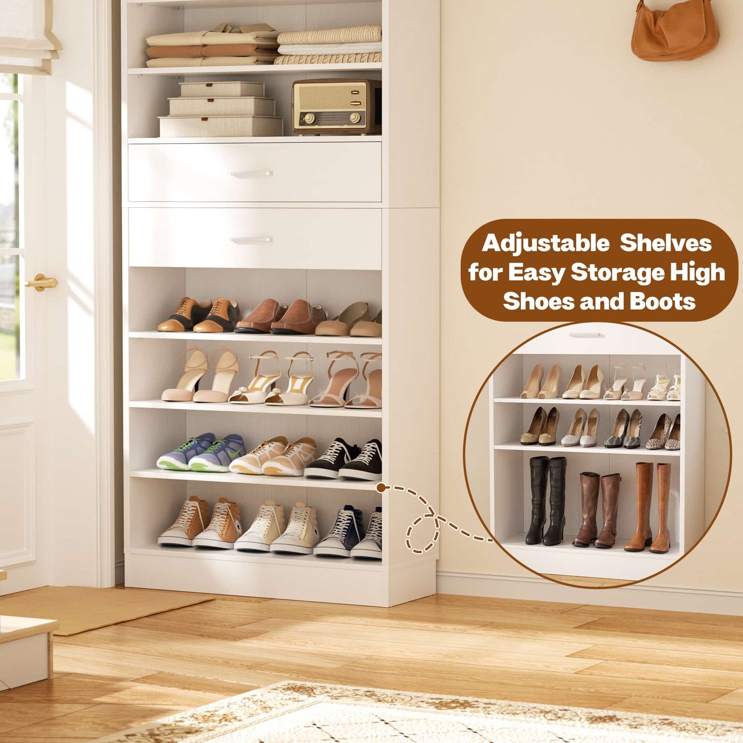 10-Tier Shoe Cabinet with 2 Drawers, 65cm Width Freestanding Closet Organizer