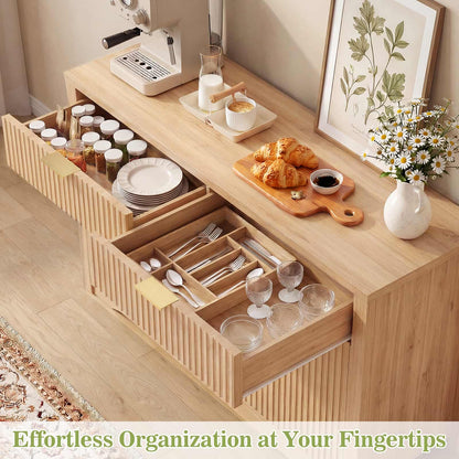 Buffet Cabinet with Storage, 55" Fluted Sideboard Buffet with Drawers