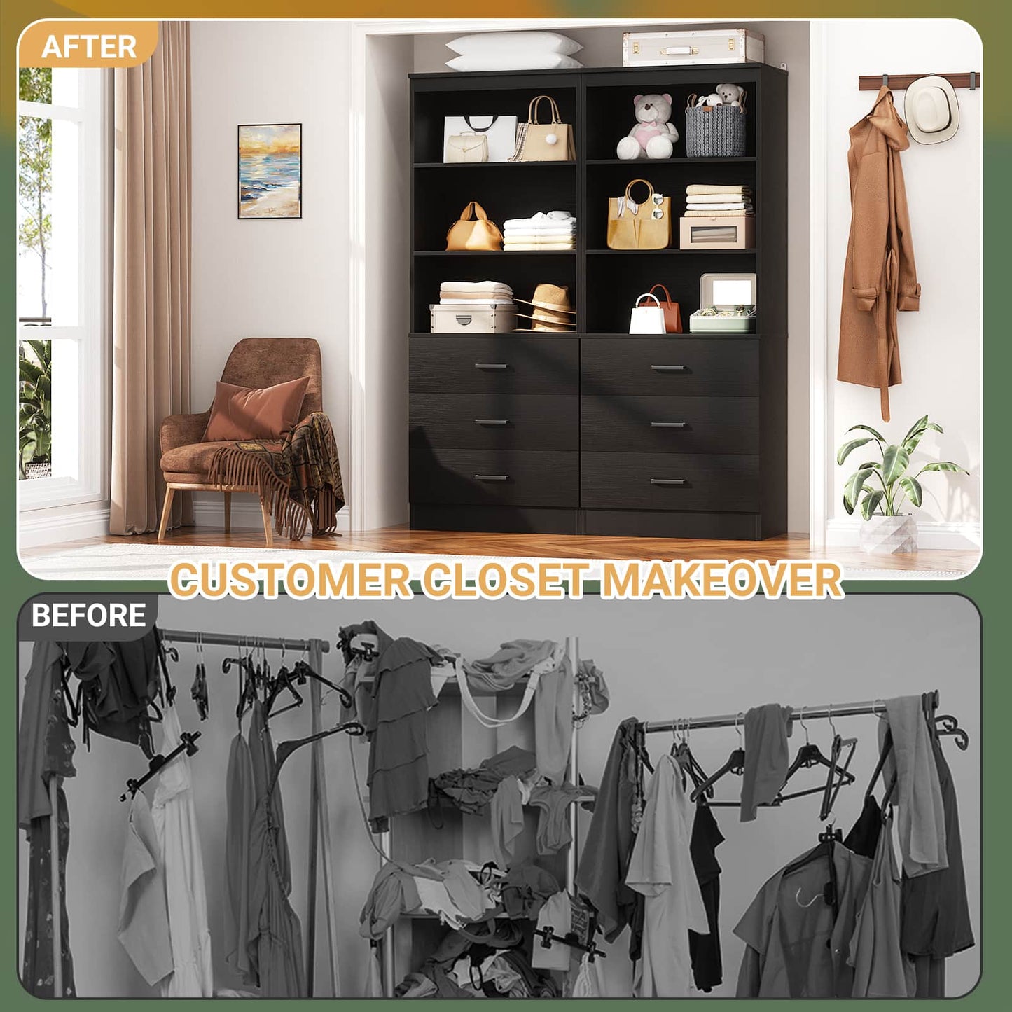 47.2" Closet Organizer System with 6 Wood Drawers