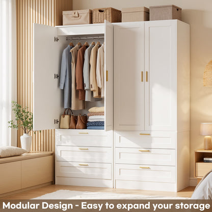 71" Tall Armoire Wardrobe Closet - 3 Drawers, Doors & Hanging Rod, Extra Deep 20" Bedroom Storage with Soft-Close Hinges