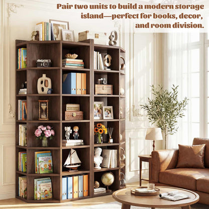 7-Tier Corner Cube Book Shelf - Wooden L-Shaped Storage Cabinet with Top Table for Small Spaces, Home Office, Bedroom, Living Room