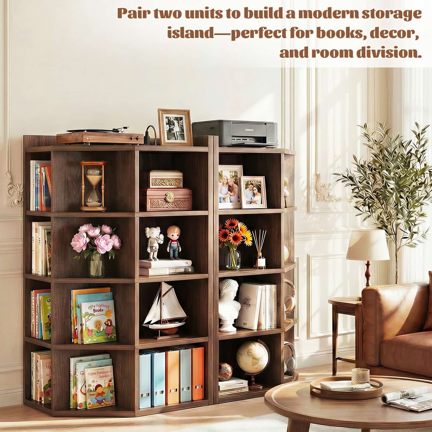 5-Tier Corner Cabinet with Power Outlets & 12 Storage Cubes - Wooden L-Shaped Bookshelf, Toy Organizer