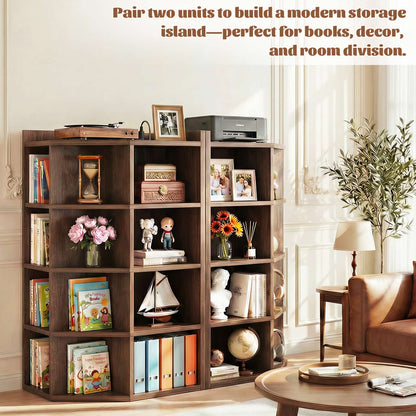 5-Tier Corner Cabinet with Power Outlets & 12 Storage Cubes - Wooden L-Shaped Bookshelf, Toy Organizer