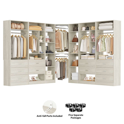 Complete Corner & Straight Closet Organizer Suite:1 Corner Shelf Unit + 4 Tower Systems ( 4-Drawer+ 6-Drawer Options)