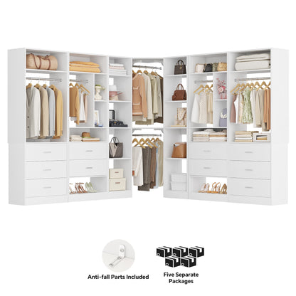 Complete Corner & Straight Closet Organizer Suite:1 Corner Shelf Unit + 4 Tower Systems ( 4-Drawer+ 6-Drawer Options)