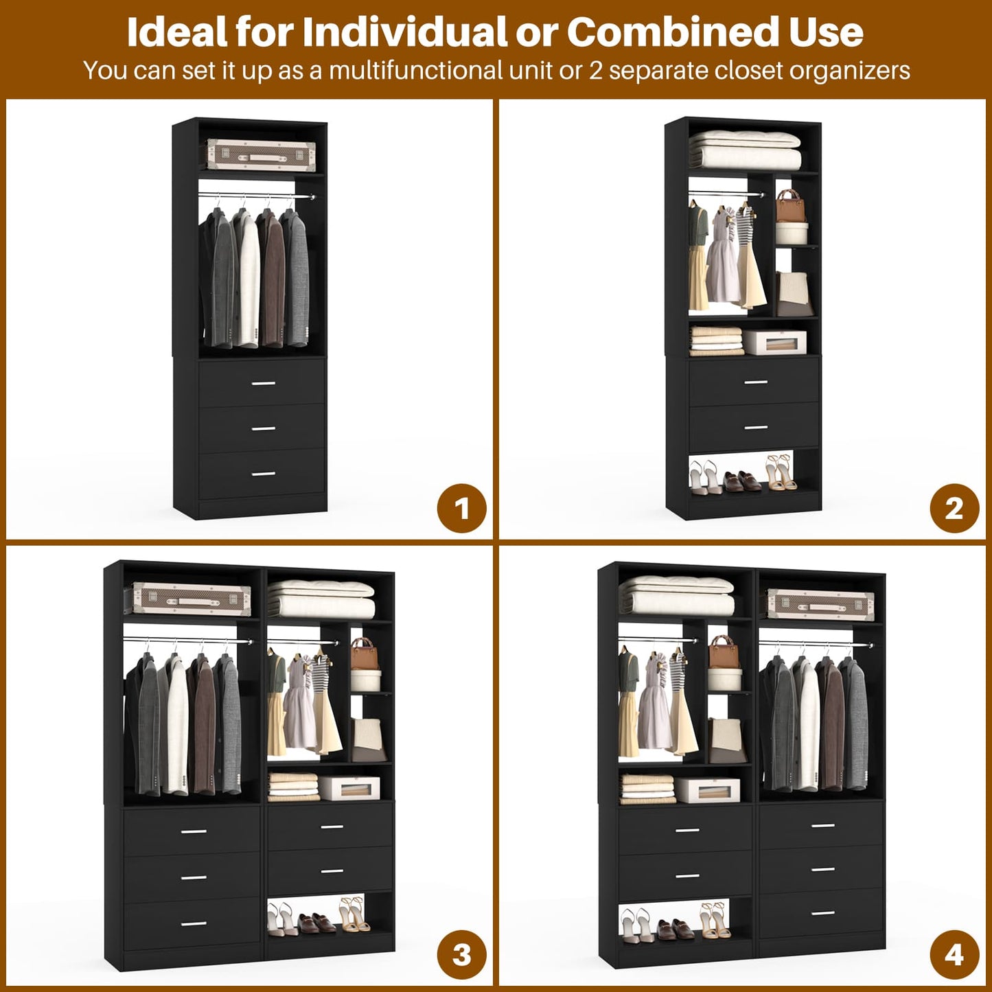 63.2" L X 39.2" W X 80" H Corner Closet System,Freestanding Closet Organizer System With 2 Drawers & 12 Shelves