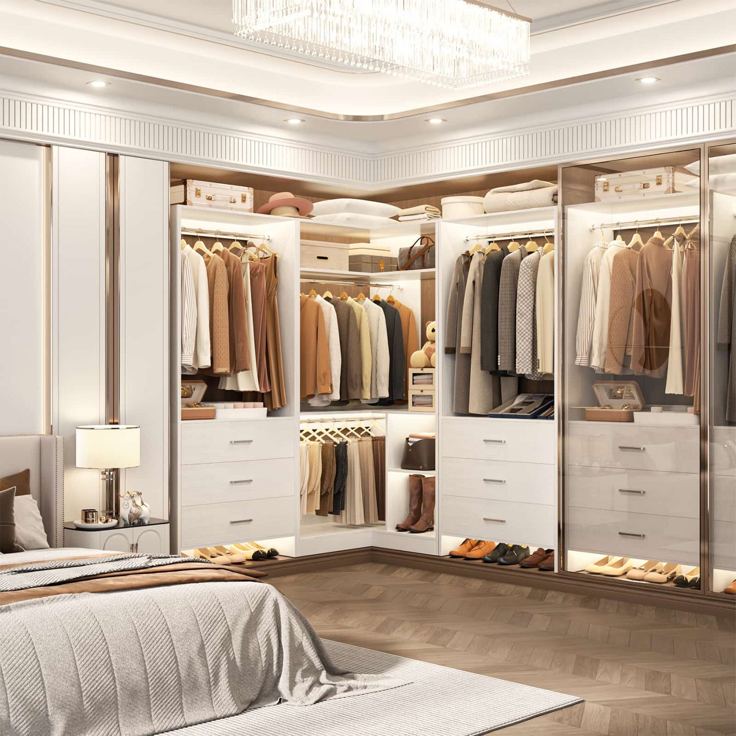81'' Closet System with 6 Drawers, 4 Hanging Rods & Corner Tower