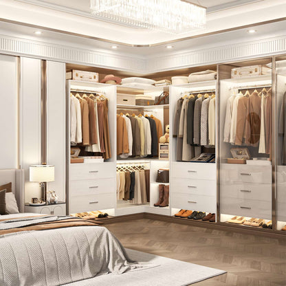 81'' Closet System with 6 Drawers, 4 Hanging Rods & Corner Tower