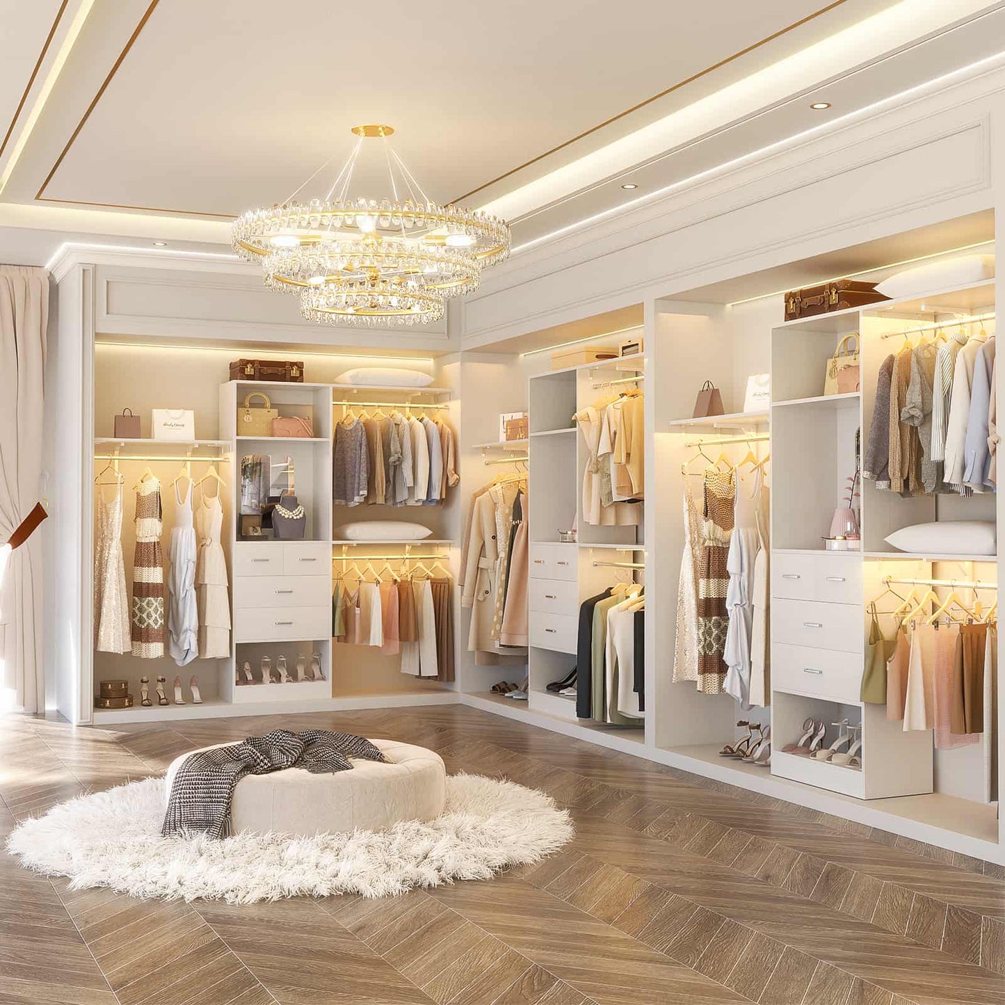 8FT Walk in Closet Organizer with 3 Hanging rods and Shelves