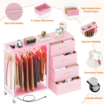 Dresser with Hanging Rack & 4 Drawers