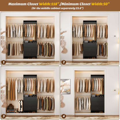 Closet System, Closet Organizer with 3 Wooden Drawers