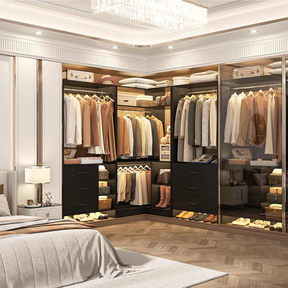 Closet System with 6 Drawers, 4 Hanging Rods & Corner Tower