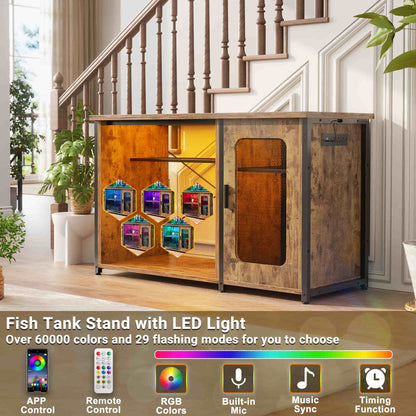 Heavy Duty 55-75 Gallon Aquarium Stand with Power Outlets, LED Light & Storage Cabinet - Reversible Metal Fish Tank Stand, 880LBS Capacity