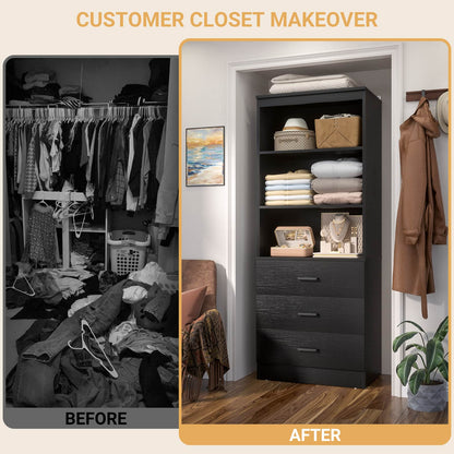 23.6" Closet Organizer System with 3 Wood Drawers