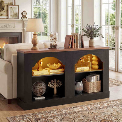 47" Arched LED Entryway Table - Farmhouse Console Table with Adjustable Shelves, Sofa Table, Sideboard Buffet Storage Cabinet