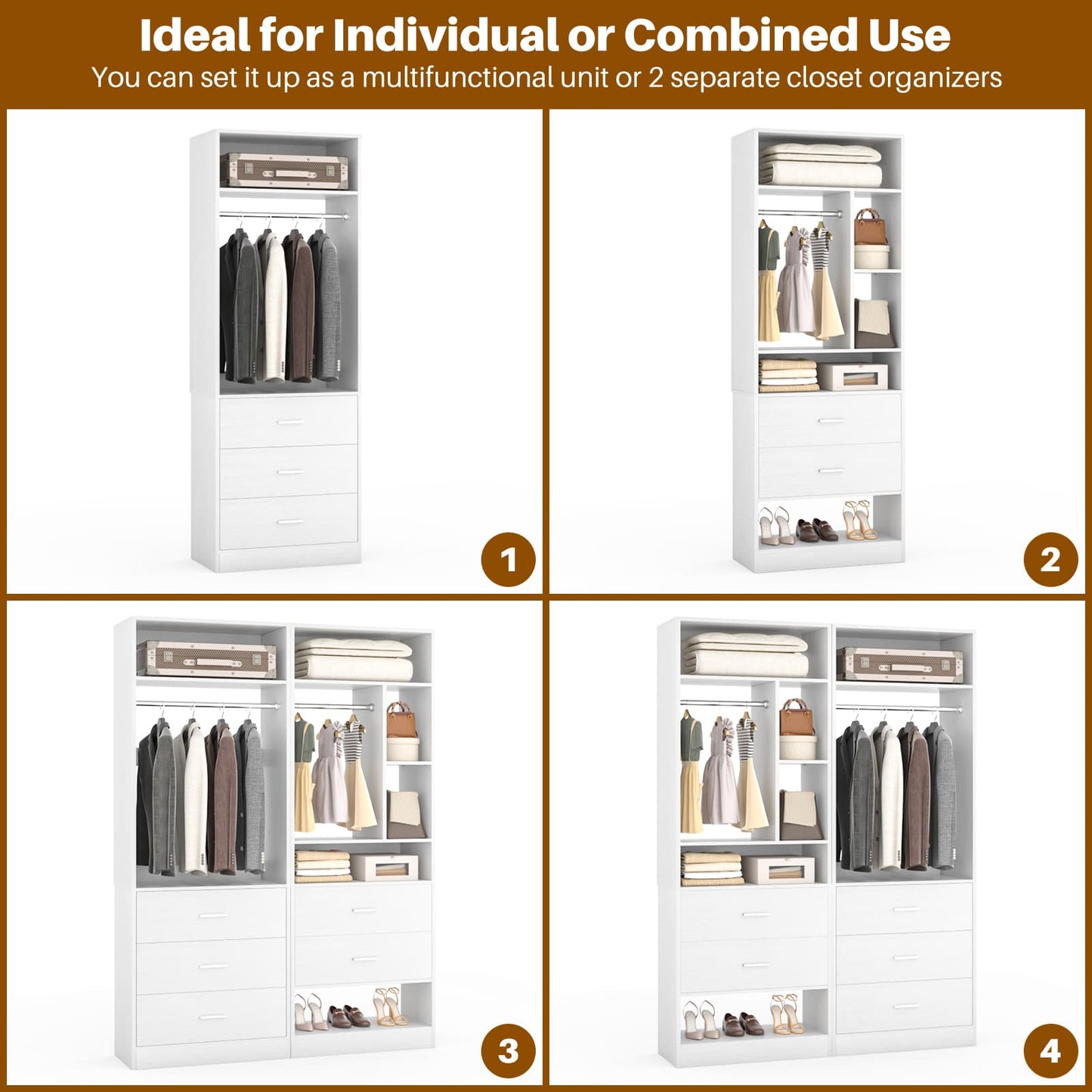 63.2" L X 39.2" W X 80" H Corner Closet System,Freestanding Closet Organizer System With 2 Drawers & 12 Shelves