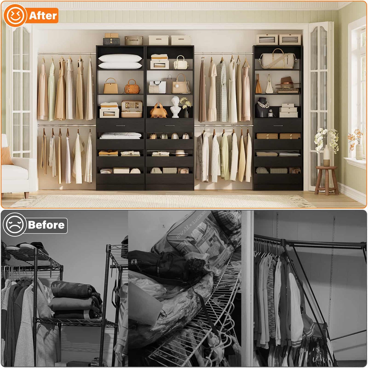 12-Drawer Customizable L-Shaped Closet System