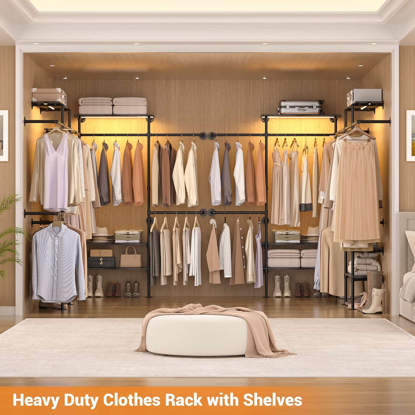 Industrial Pipe Clothing Rack, Reversible 7.25FT Wall Mounted Clothes Rack