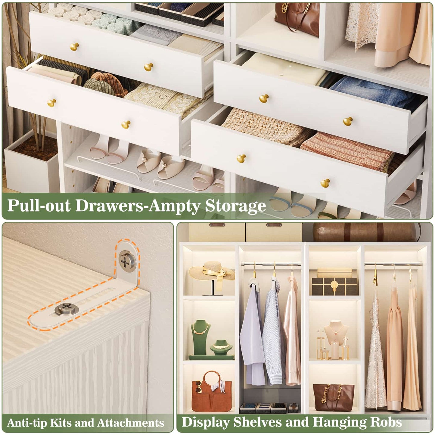 7 FT (84") Free Standing Closet Organizer System - Heavy Duty Wardrobe Tower with Drawers & Shelves